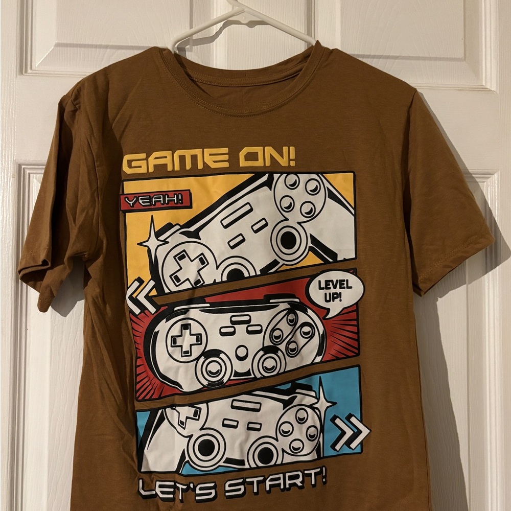 Game On Retro Gaming Graphic T-Shirt - Brown Boys 14/16 Like New